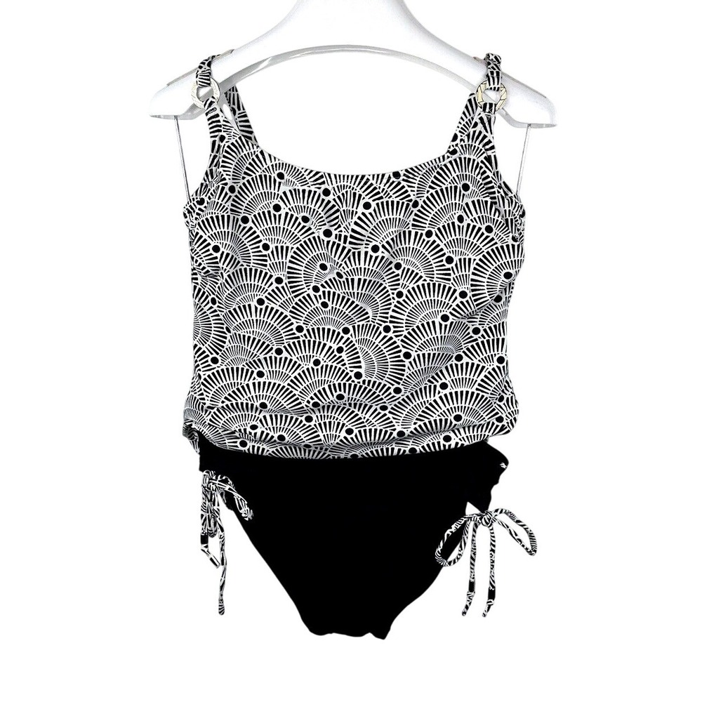 Captiva Womens Size 8 Top 10 Bottom 2 PC Tankini Bathing Suit Black White‎ READ